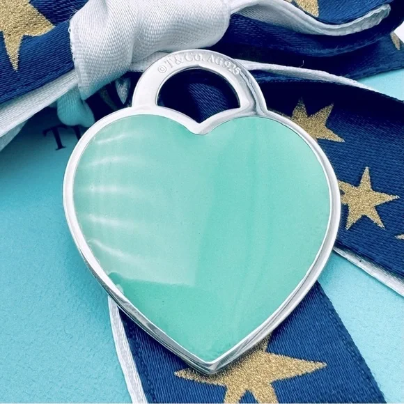 VERY RARE XL Blue Enamel Return to Tiffany Heart Charm Pendant with Packaging - Picture 4 of 10
